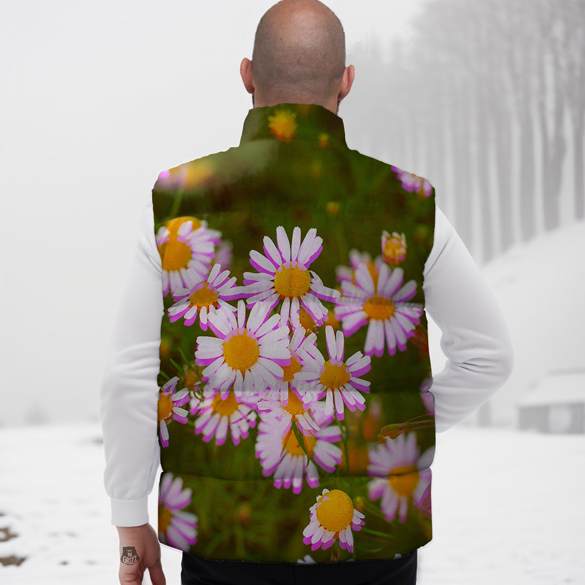 Flower Glitch Daisy Print Down Vest