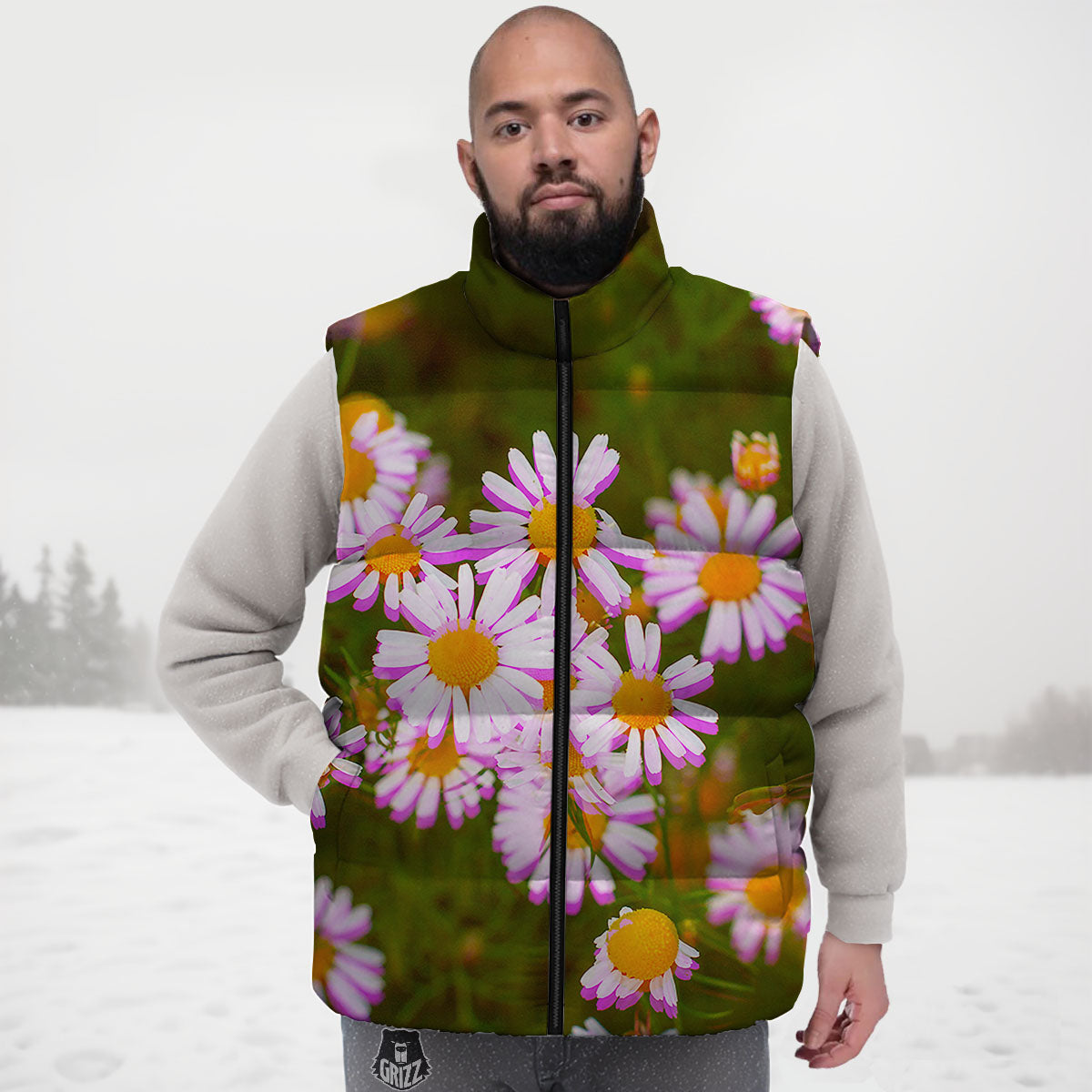 Flower Glitch Daisy Print Down Vest