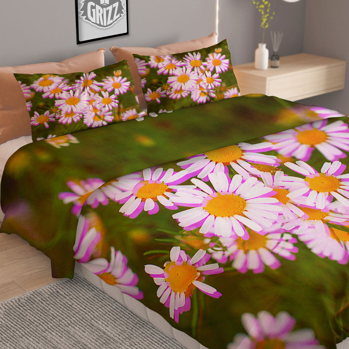 Flower Glitch Daisy Print Duvet Cover Bedding Set