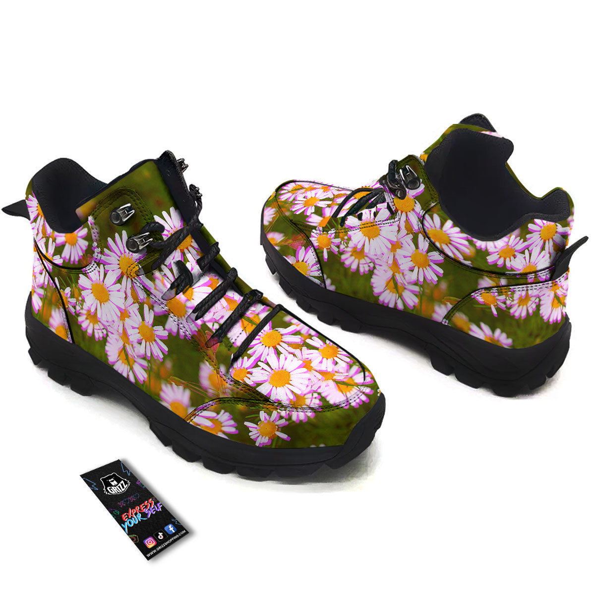 Flower Glitch Daisy Print Hiking Shoes-grizzshop