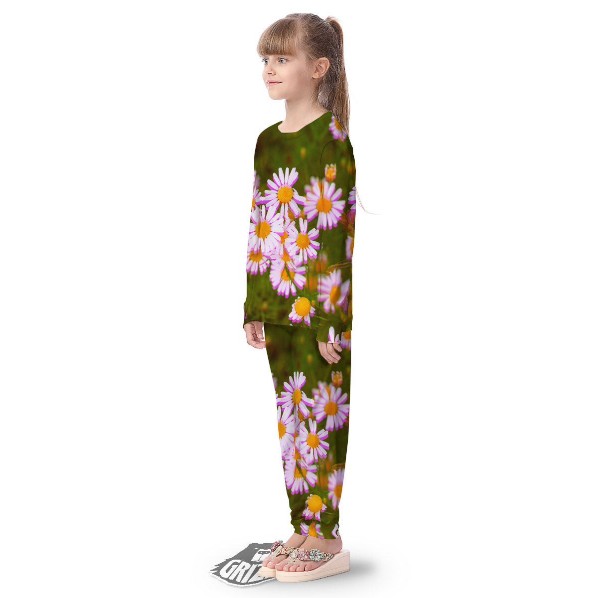 Flower Glitch Daisy Print Kid's Pajamas-grizzshop