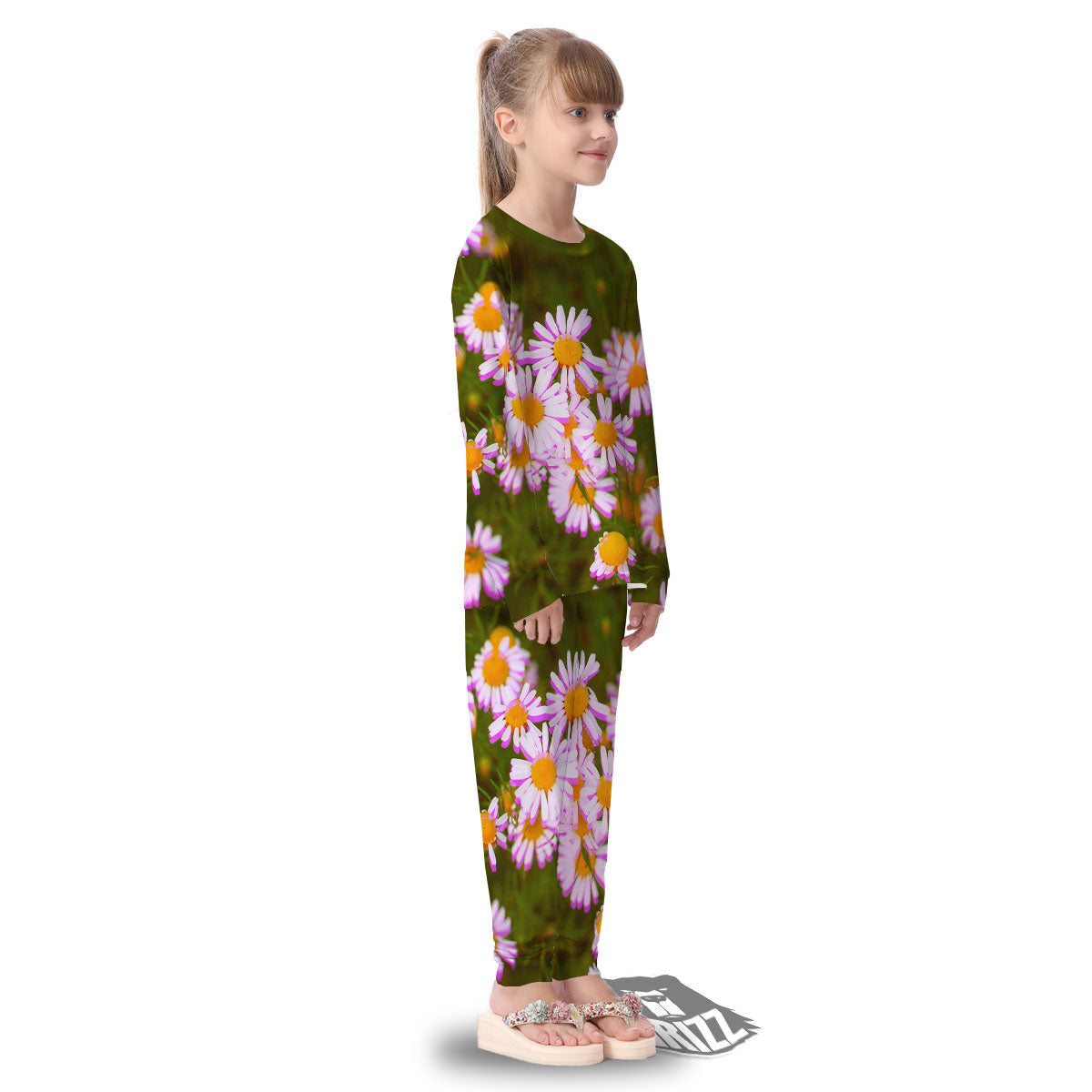 Flower Glitch Daisy Print Kid's Pajamas-grizzshop