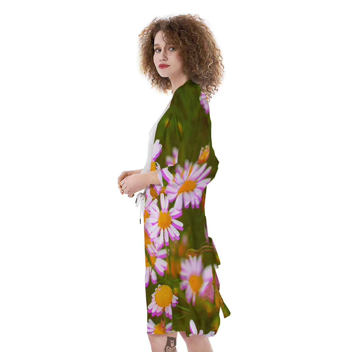 Flower Glitch Daisy Print Kimono-grizzshop
