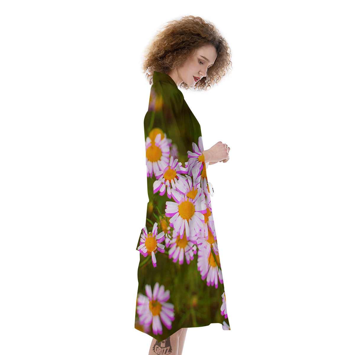 Flower Glitch Daisy Print Kimono-grizzshop