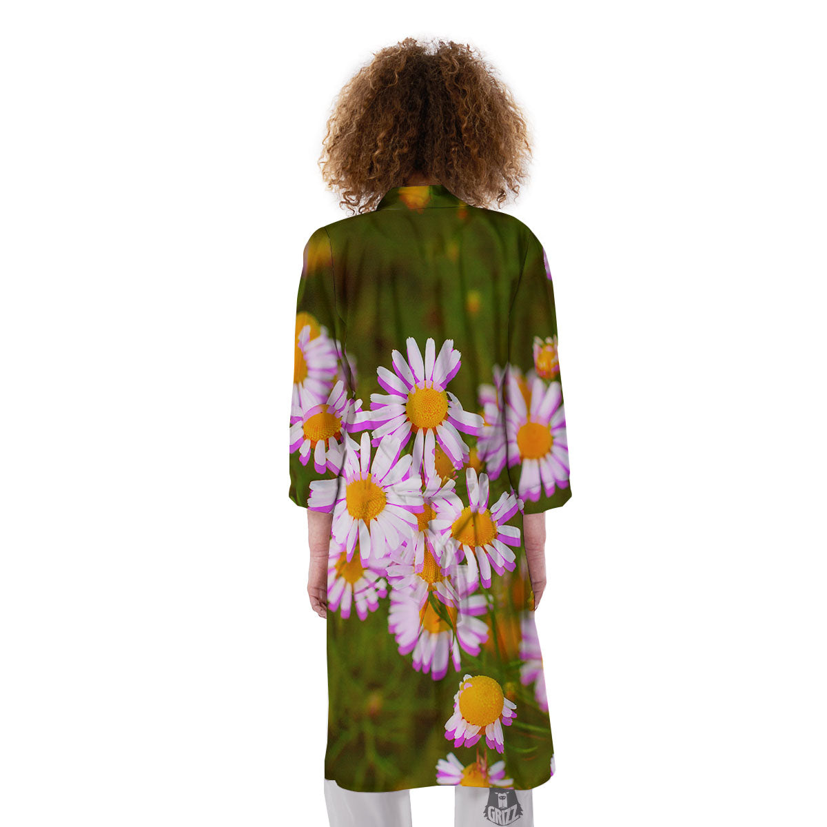 Flower Glitch Daisy Print Kimono-grizzshop