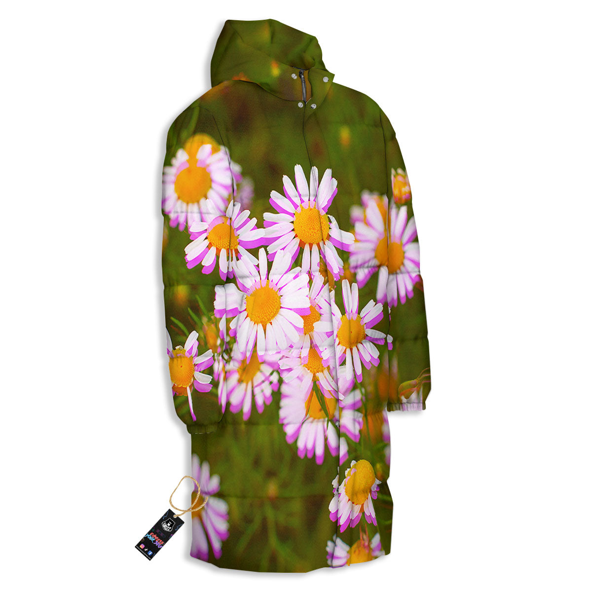 Flower Glitch Daisy Print Long Down Jacket-grizzshop