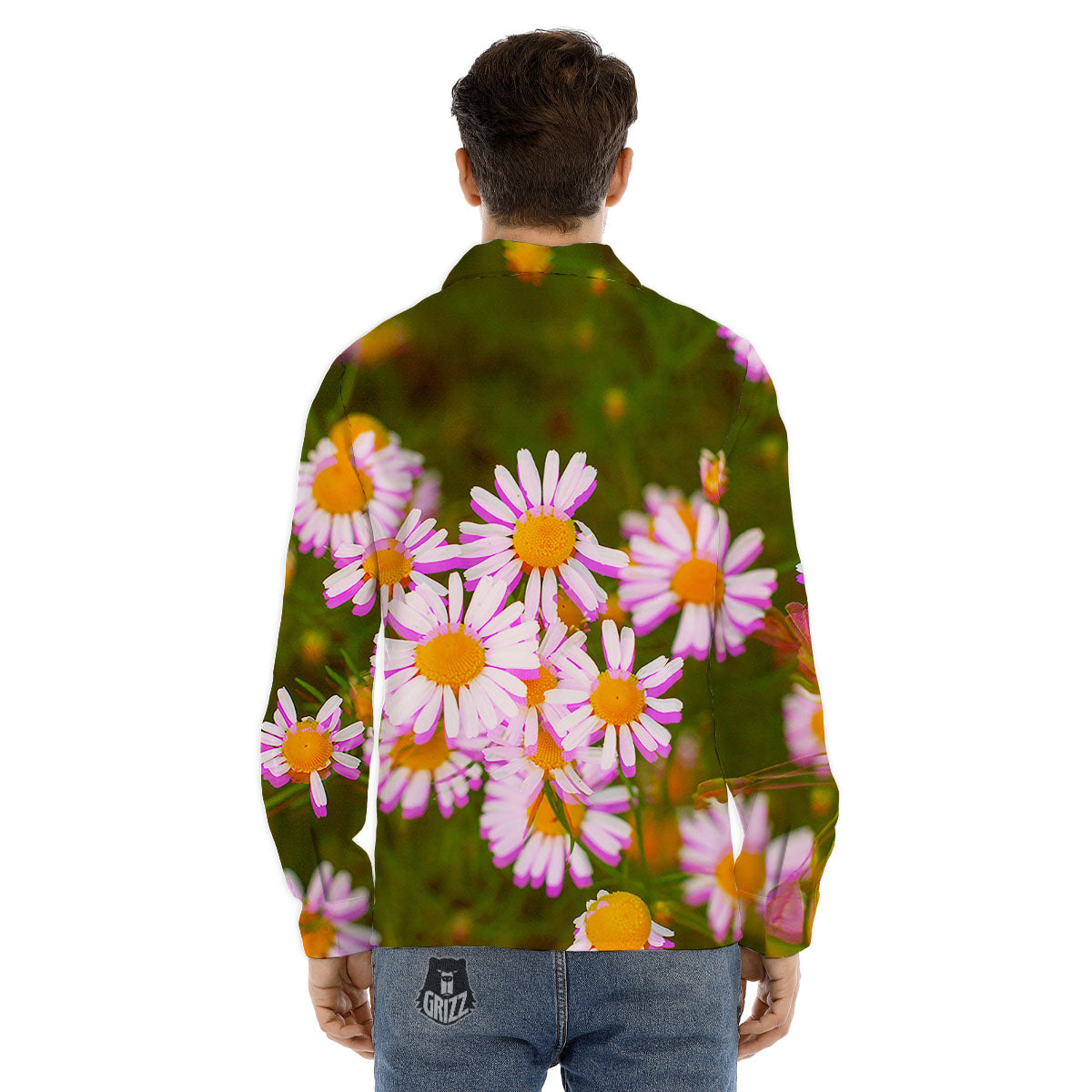 Flower Glitch Daisy Print Men's Dress Shirts-grizzshop