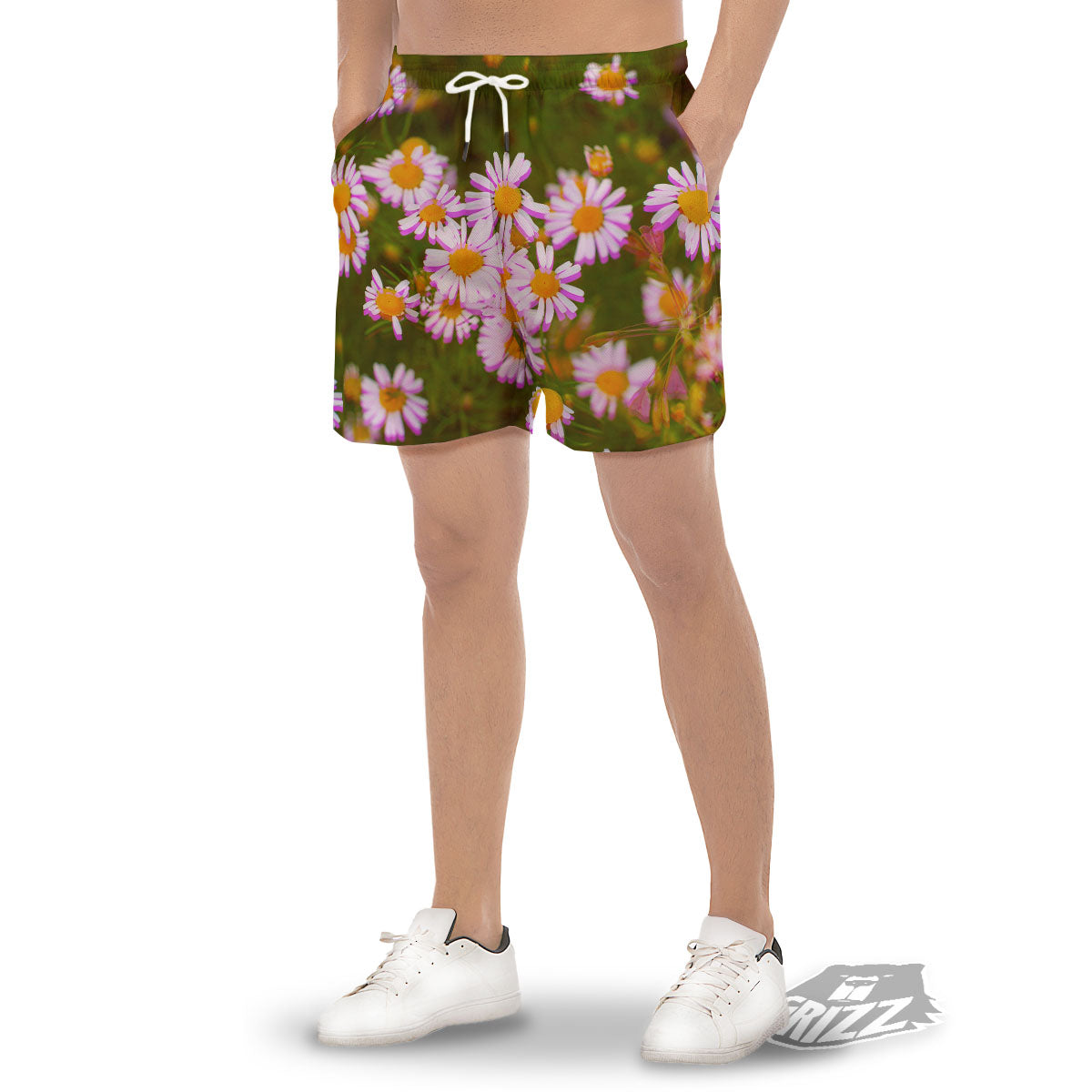 Flower Glitch Daisy Print Men's Gym Shorts-grizzshop