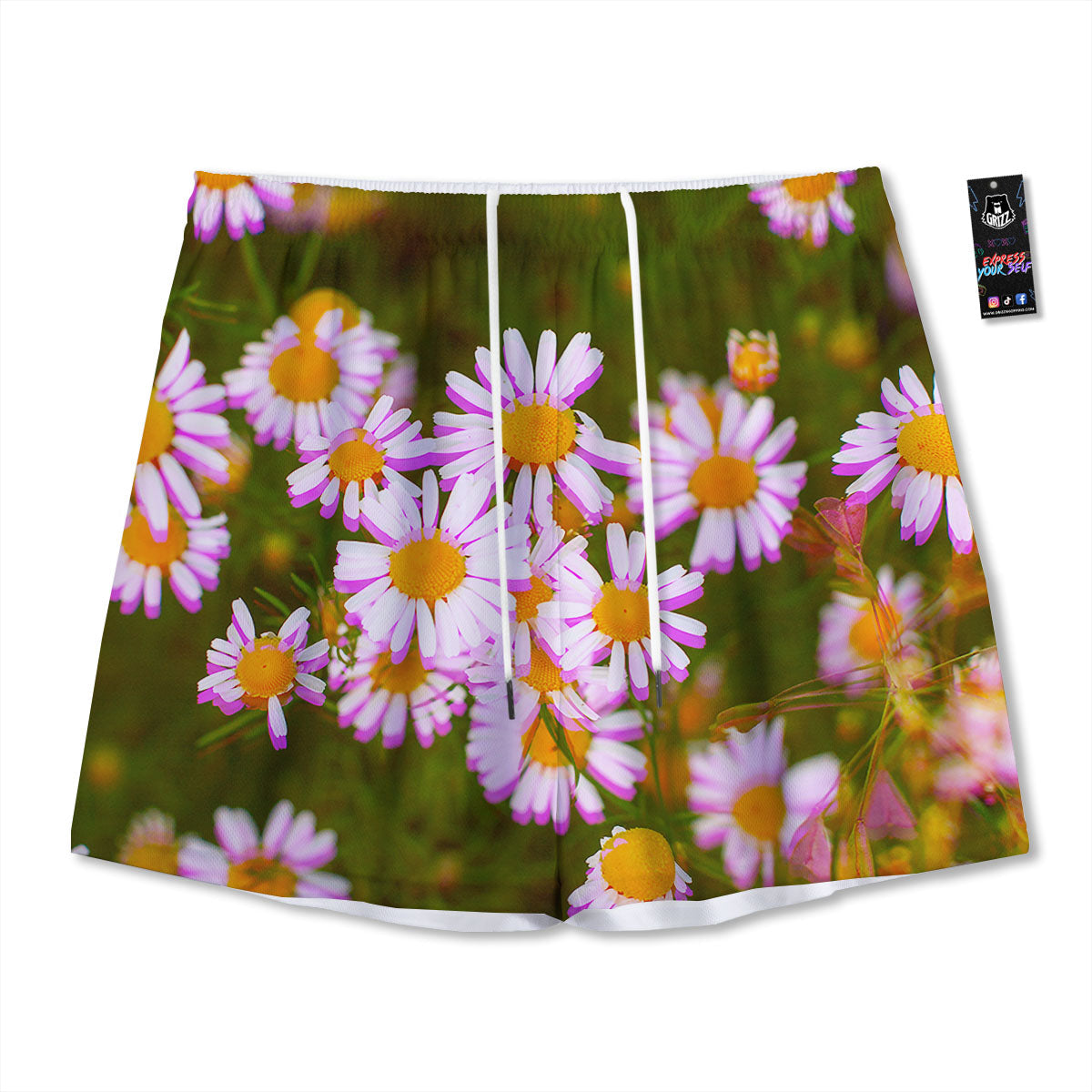 Flower Glitch Daisy Print Mesh Shorts