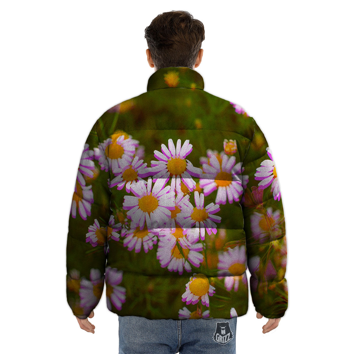 Flower Glitch Daisy Print Puffer Jacket-grizzshop