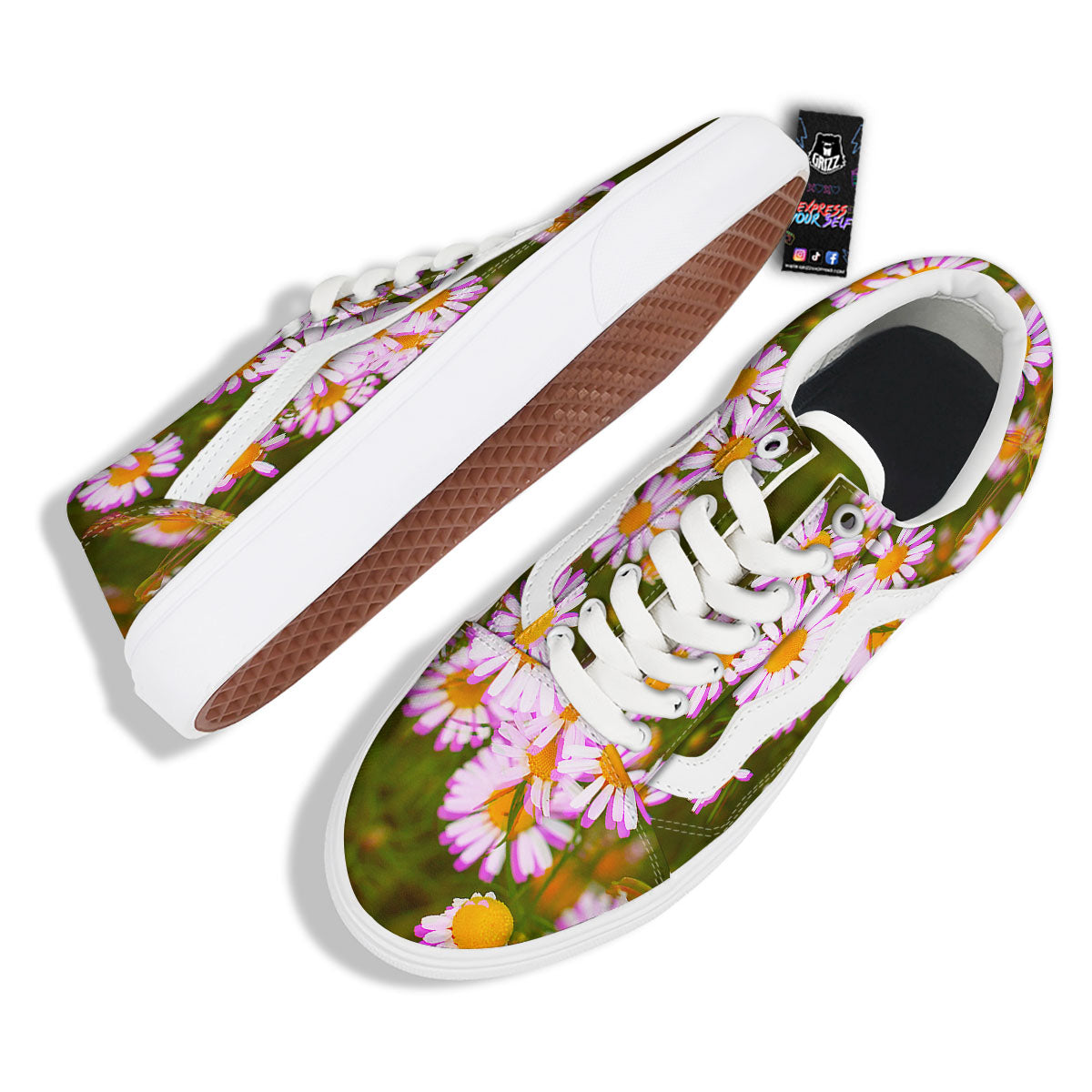 Flower Glitch Daisy Print Skate Shoes-grizzshop