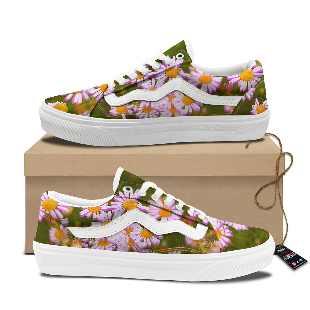 Flower Glitch Daisy Print Skate Shoes-grizzshop