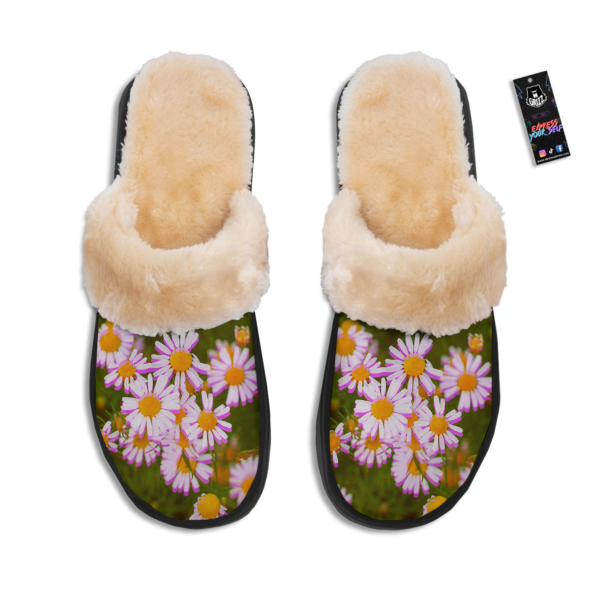 Flower Glitch Daisy Print Slippers-grizzshop