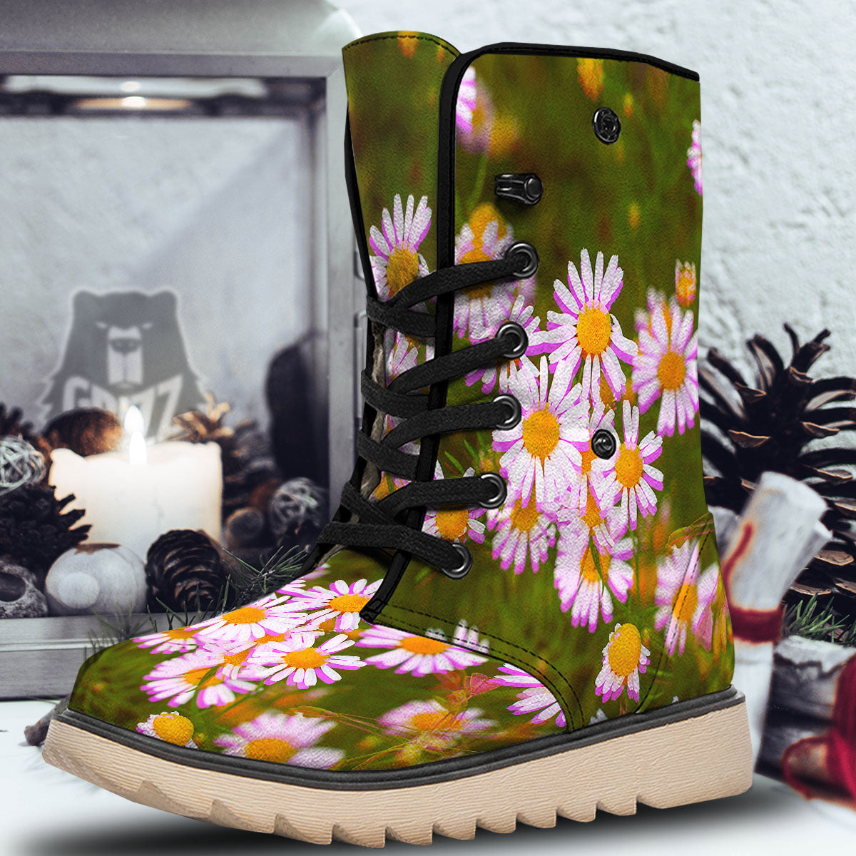 Flower Glitch Daisy Print Snow Boots-grizzshop