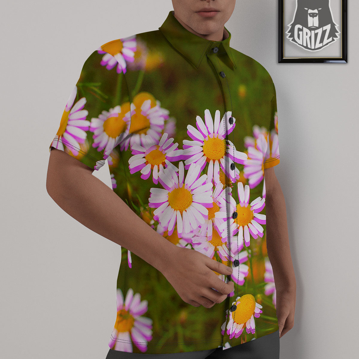 Flower Glitch Daisy Print Untucked Shirts-grizzshop