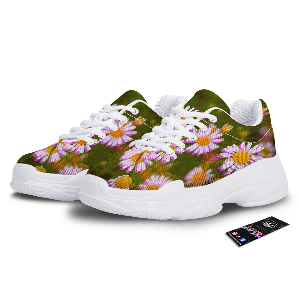 Flower Glitch Daisy Print White Chunky Shoes-grizzshop