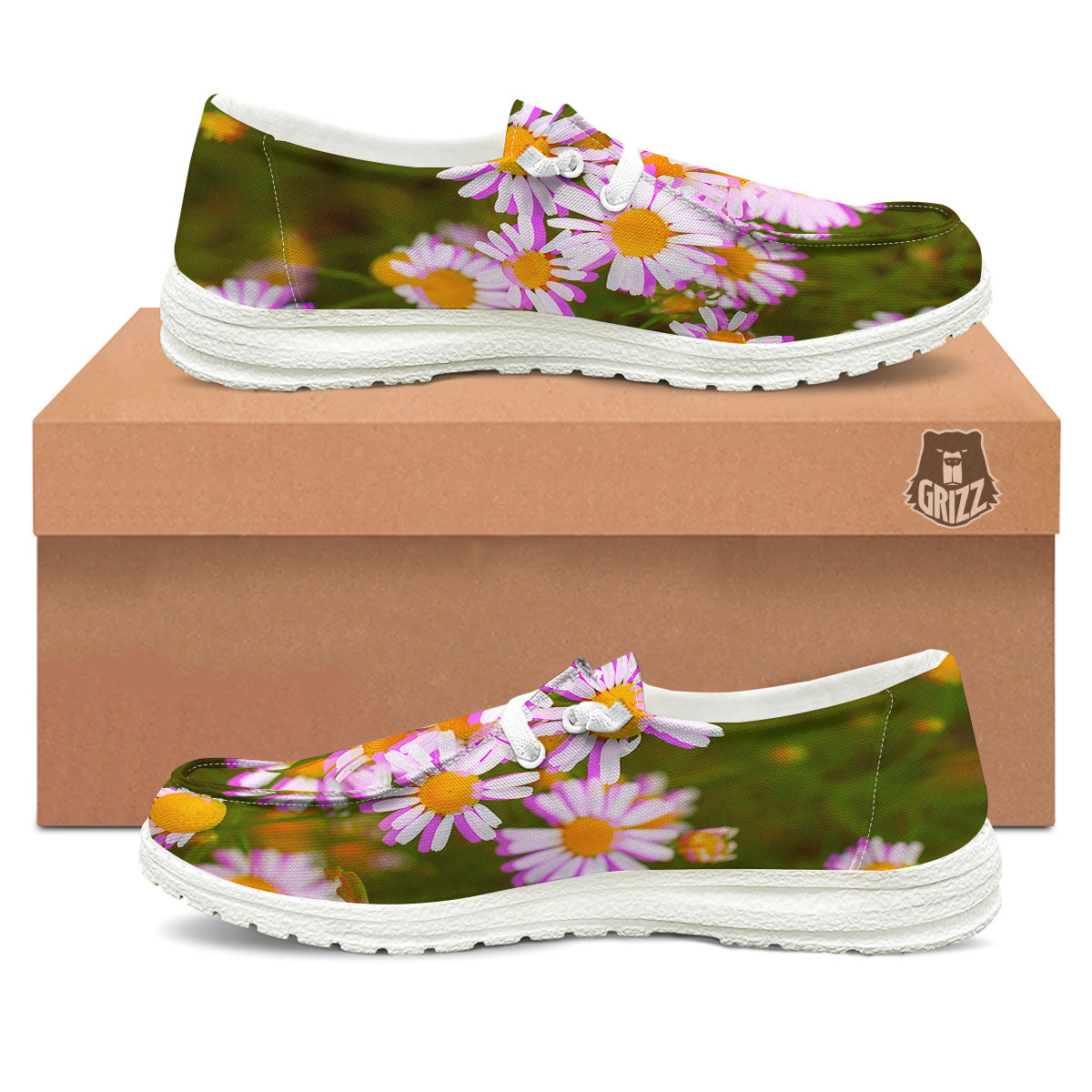 Flower Glitch Daisy Print White Loafers-grizzshop