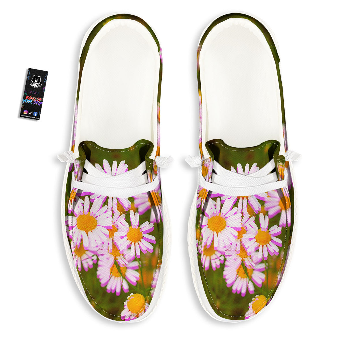 Flower Glitch Daisy Print White Loafers-grizzshop