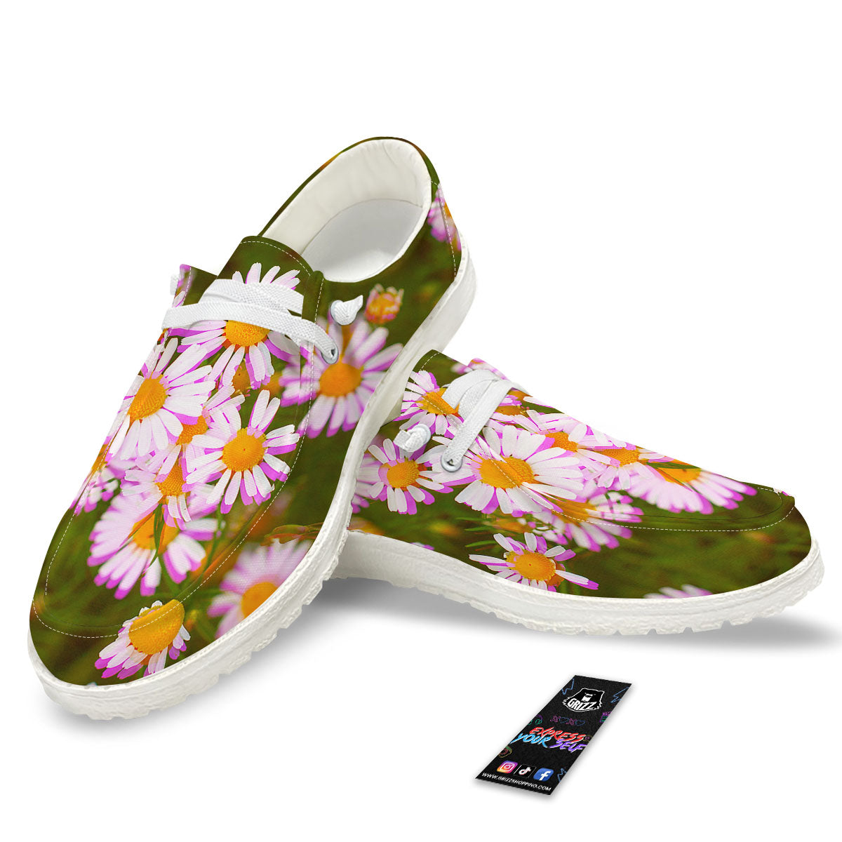 Flower Glitch Daisy Print White Loafers-grizzshop