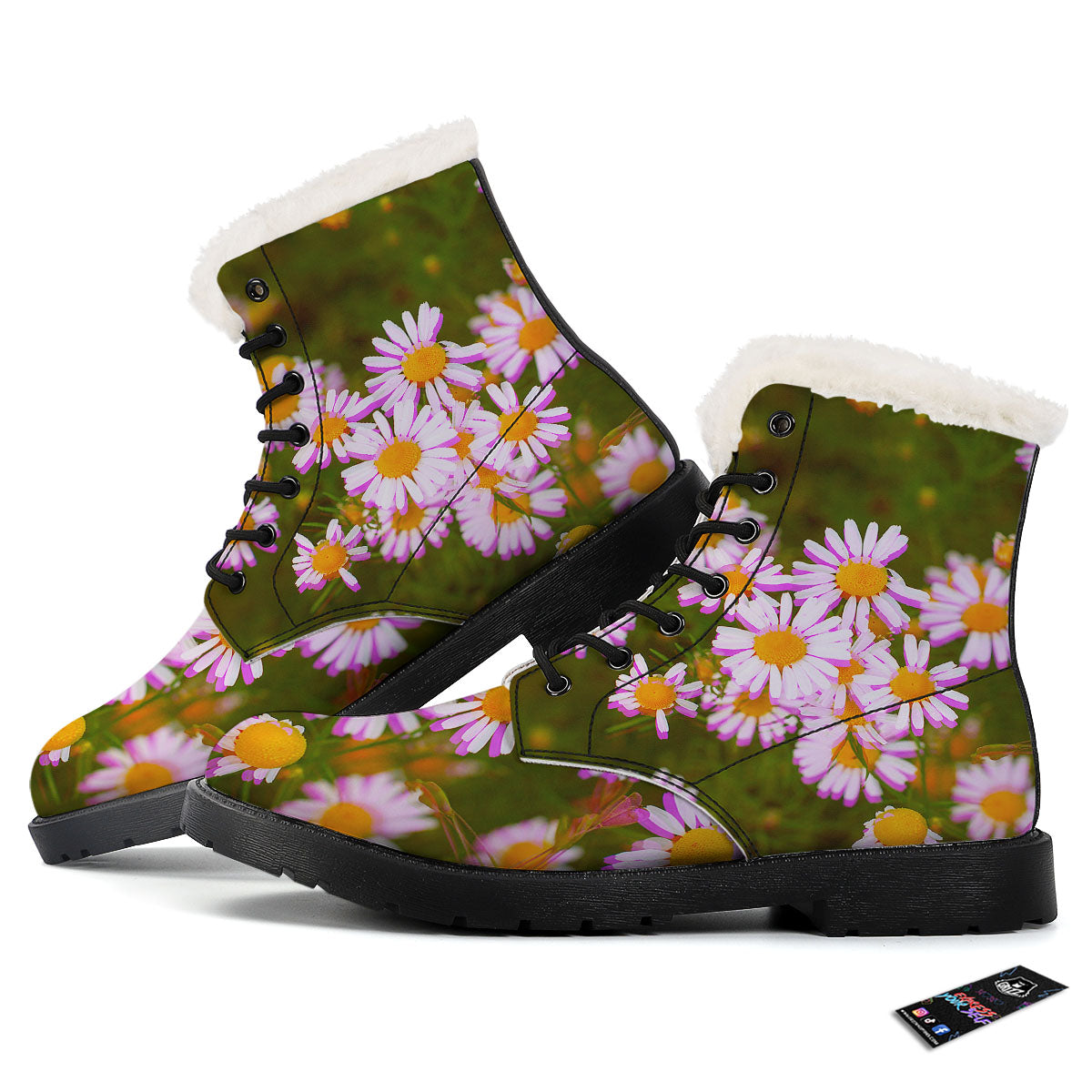 Flower Glitch Daisy Print Winter Boots-grizzshop