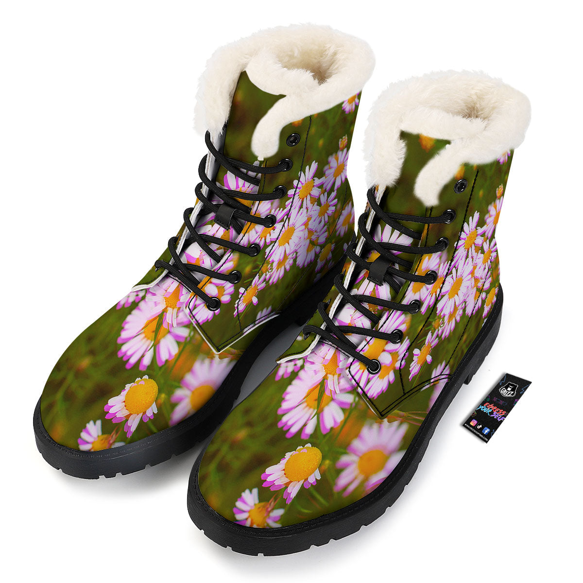 Flower Glitch Daisy Print Winter Boots-grizzshop