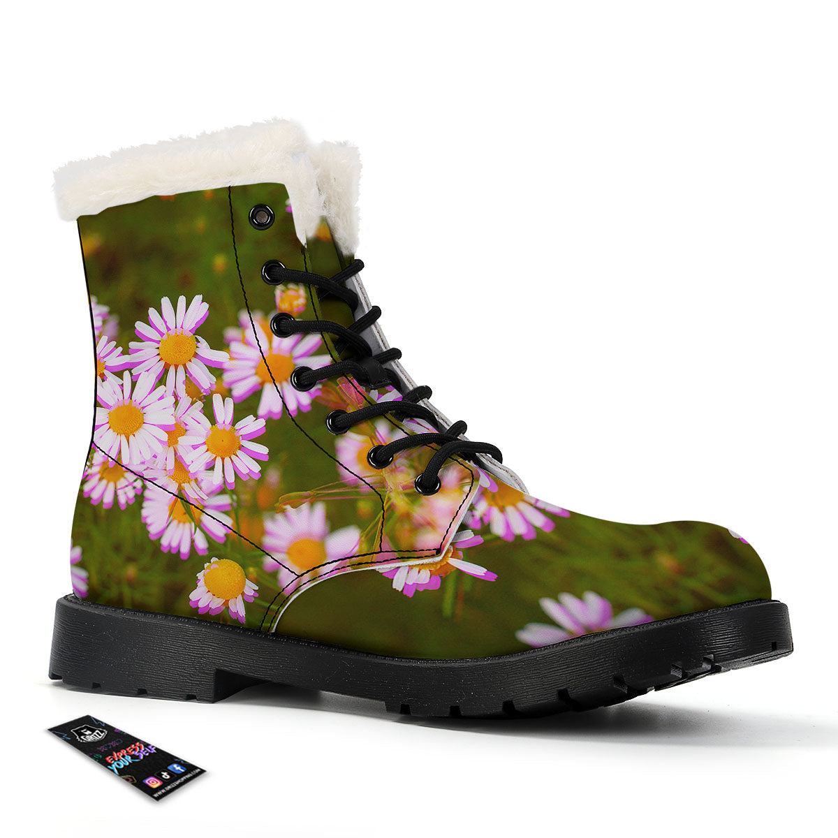 Flower Glitch Daisy Print Winter Boots-grizzshop