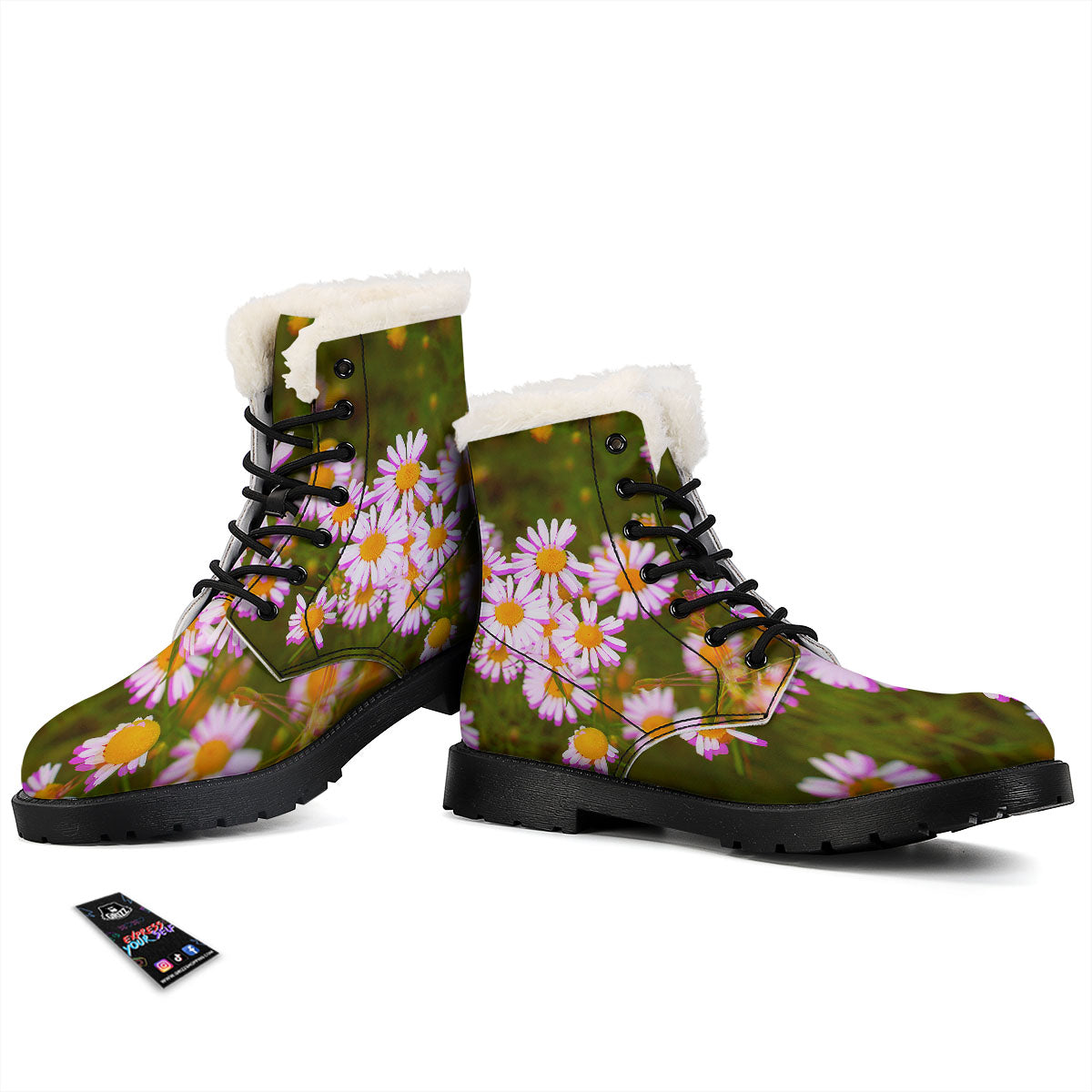 Flower Glitch Daisy Print Winter Boots-grizzshop