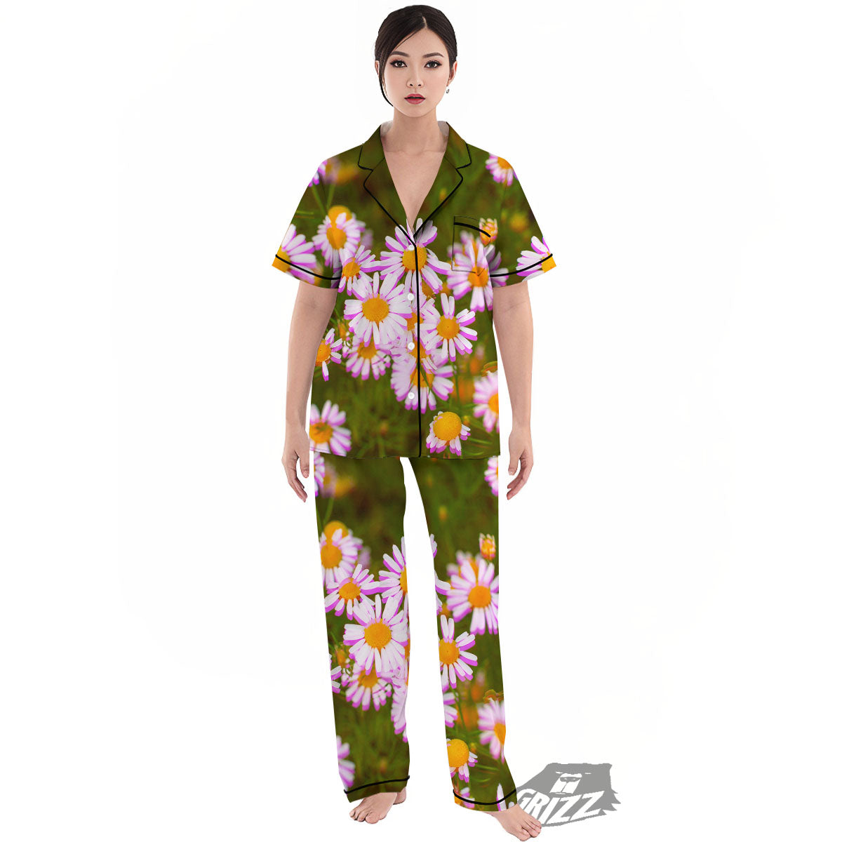 Flower Glitch Daisy Print Women's Pajamas Set-grizzshop