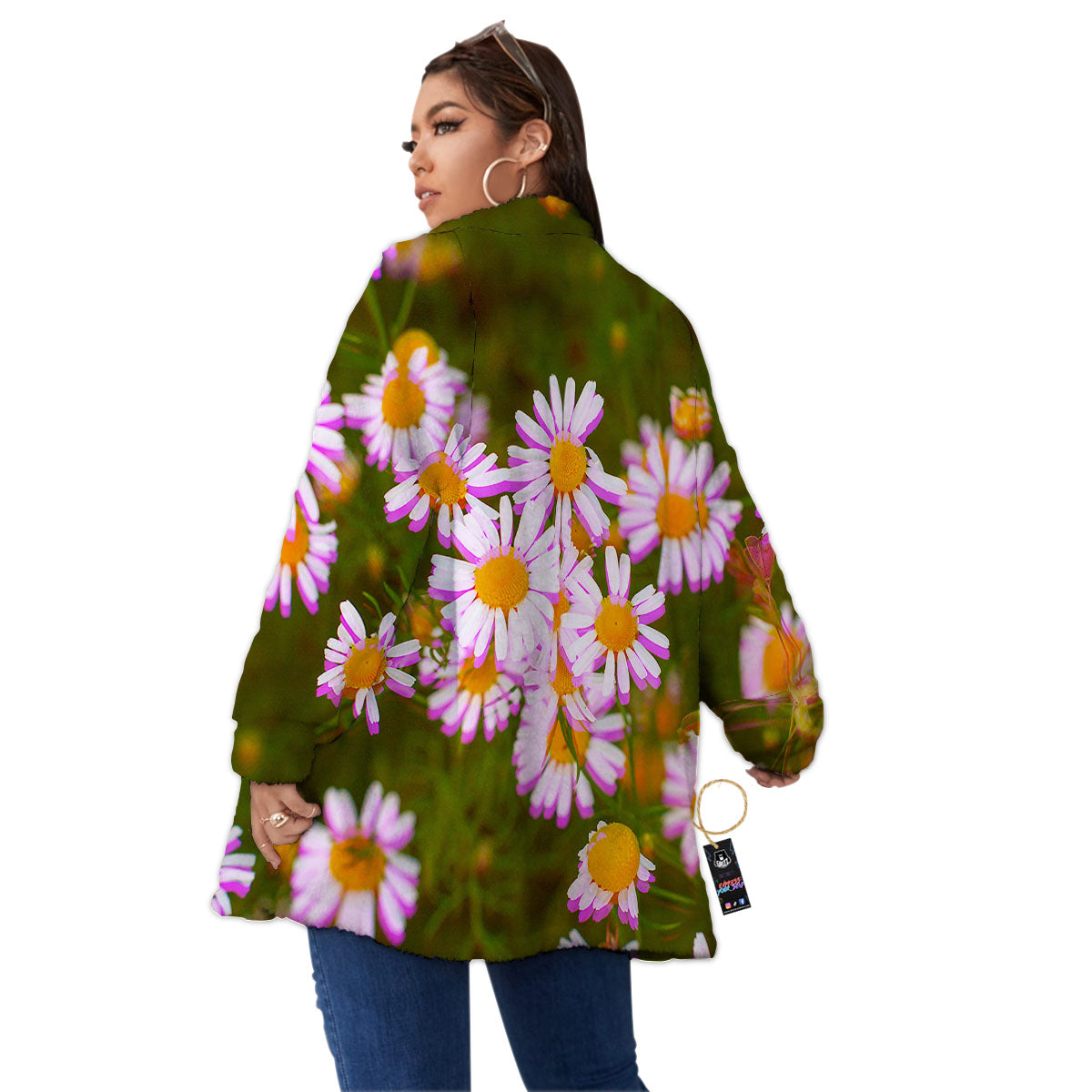 Flower Glitch Daisy Print Women's Sherpa Jacket-grizzshop