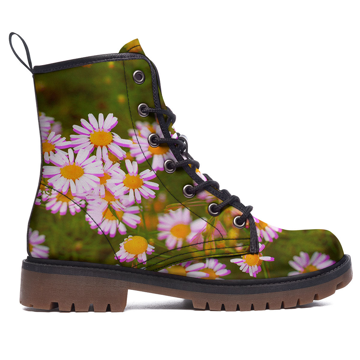 Flower Glitch Daisy Print Work Boots-grizzshop