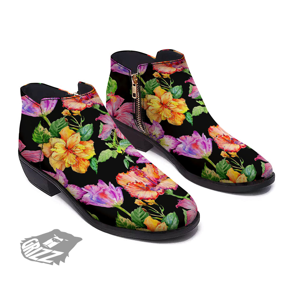 Flower Hawaiian Aloha Print Ankle Boots-grizzshop