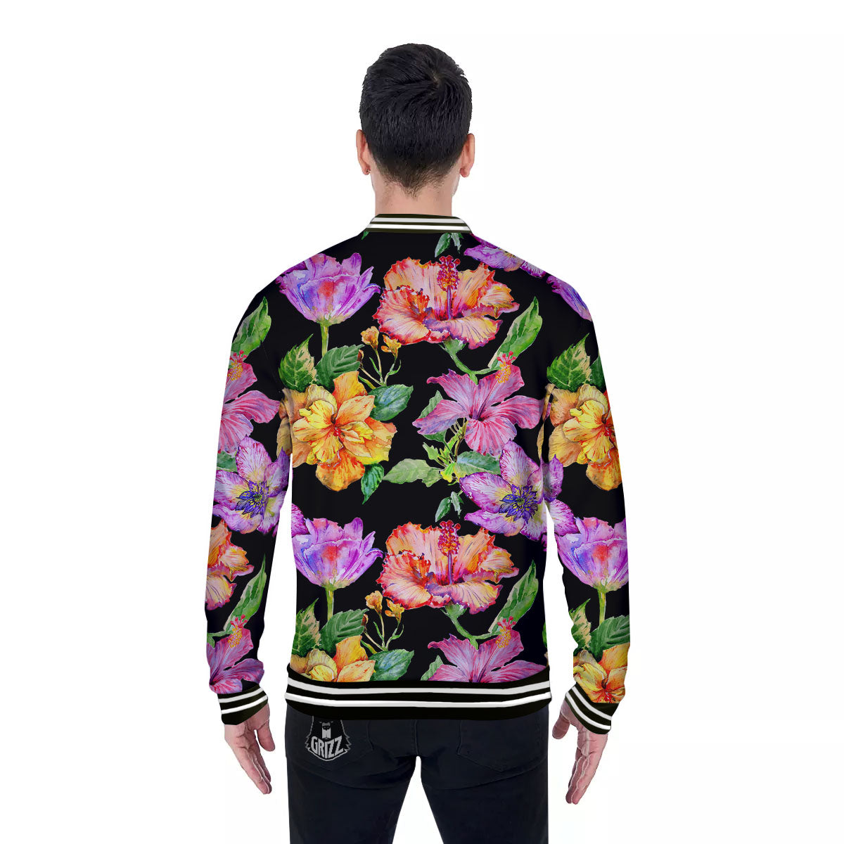 Flower Hawaiian Aloha Print Baseball Jacket-grizzshop