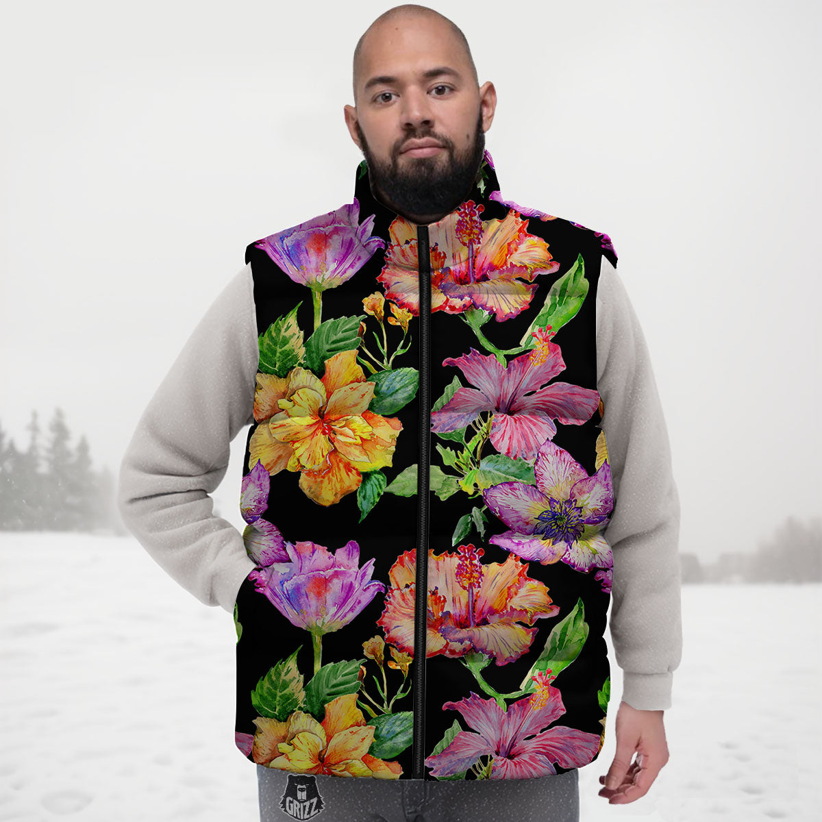 Flower Hawaiian Aloha Print Down Vest