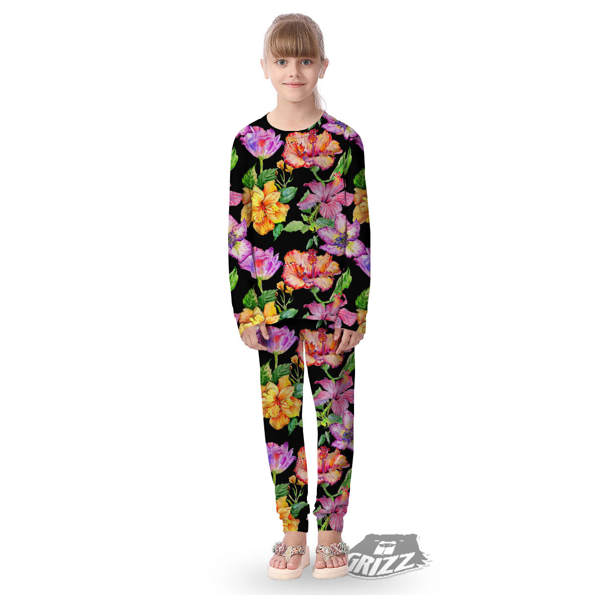 Flower Hawaiian Aloha Print Kid's Pajamas-grizzshop