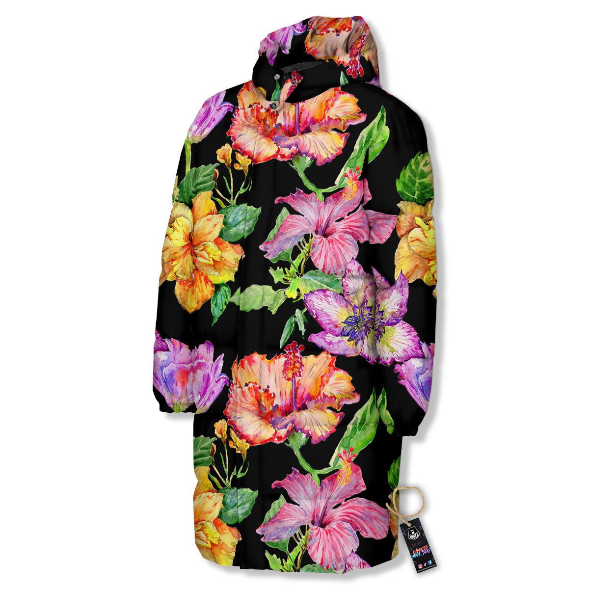 Flower Hawaiian Aloha Print Long Down Jacket-grizzshop