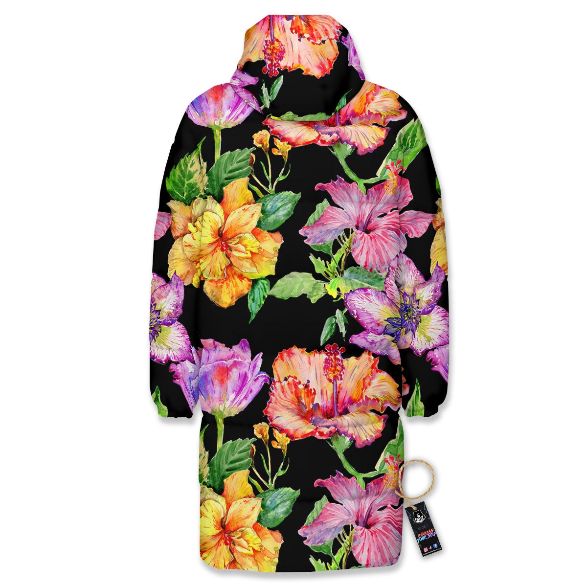 Flower Hawaiian Aloha Print Long Down Jacket-grizzshop