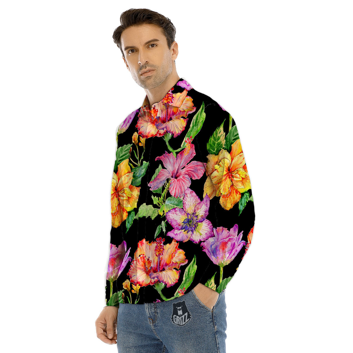 Flower Hawaiian Aloha Print Men's Dress Shirts-grizzshop