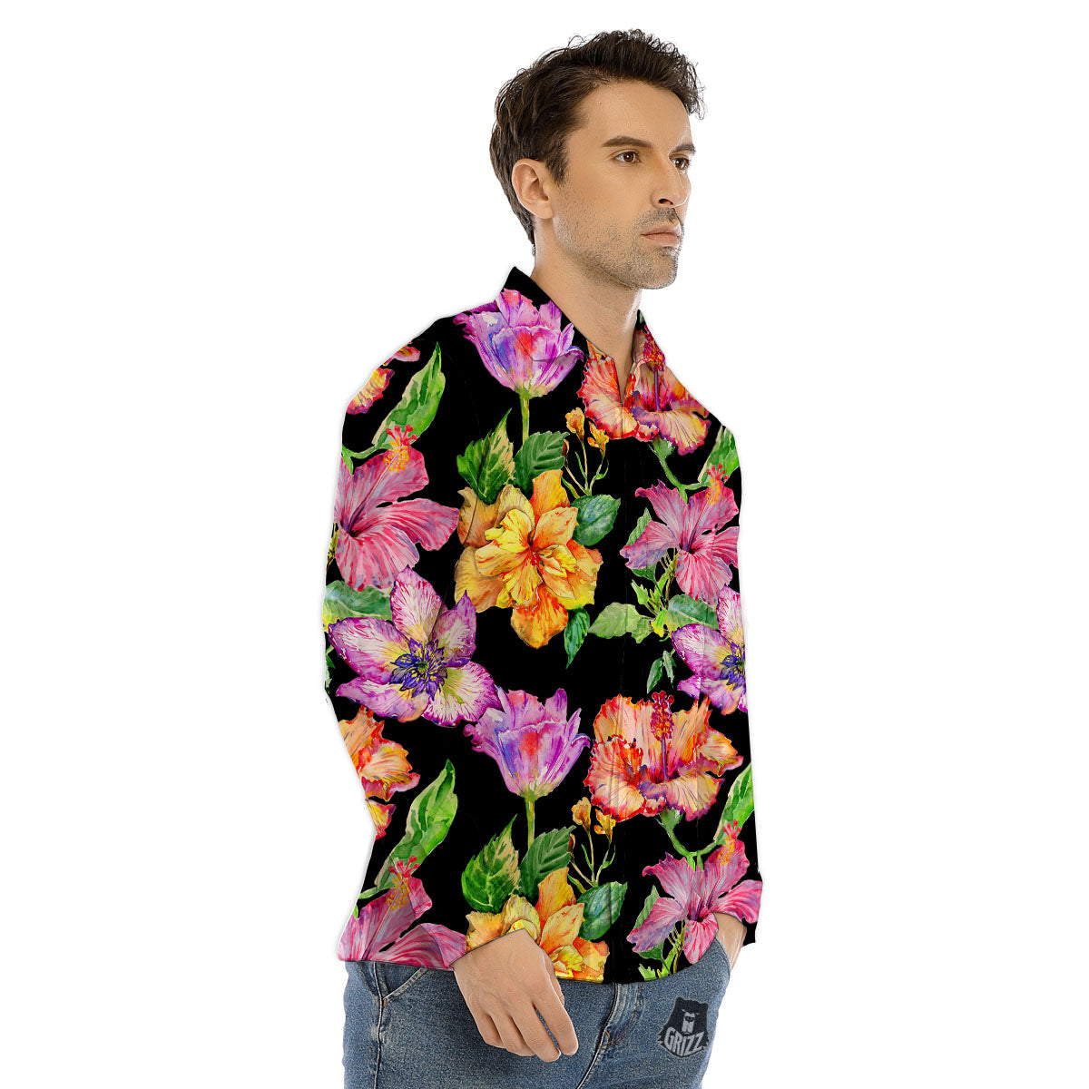 Flower Hawaiian Aloha Print Men's Dress Shirts-grizzshop