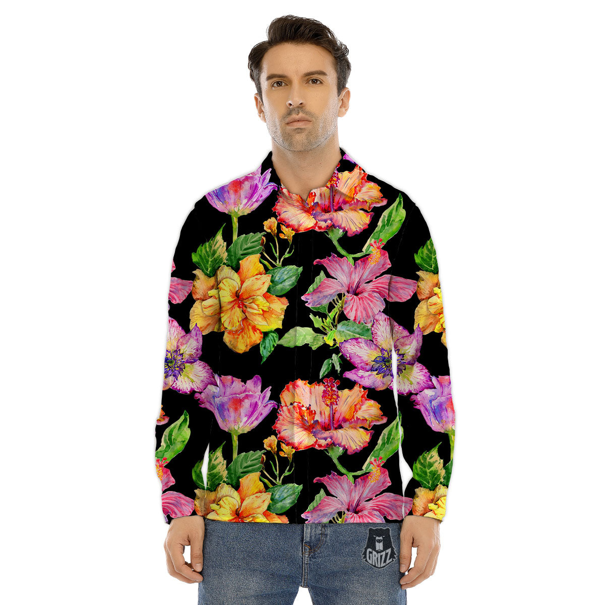 Flower Hawaiian Aloha Print Men's Dress Shirts-grizzshop