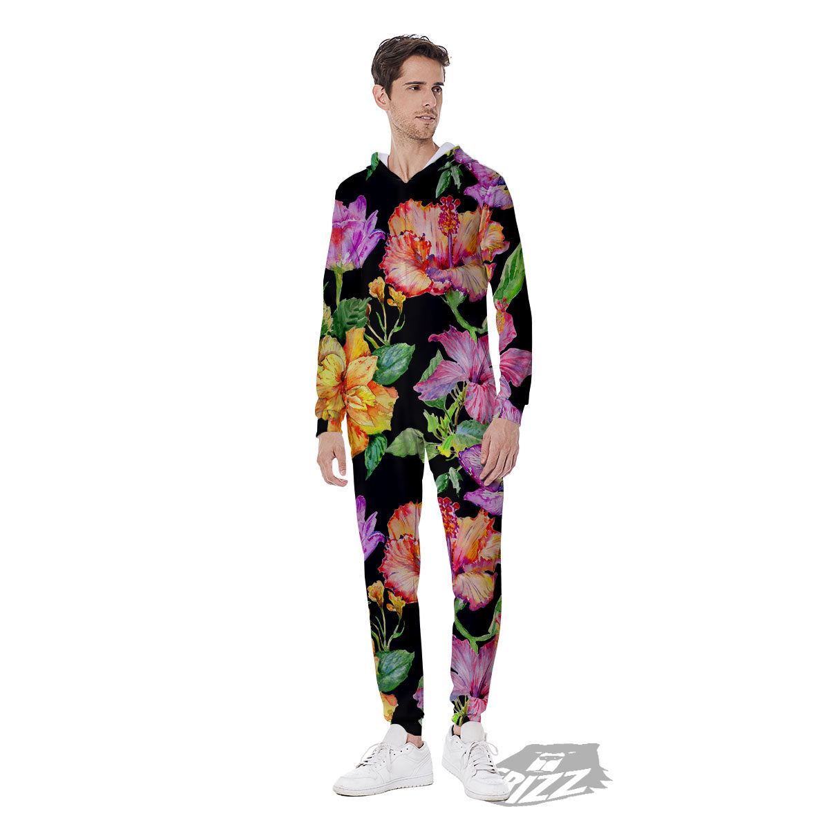 Flower Hawaiian Aloha Print Men's Jumpsuit-grizzshop