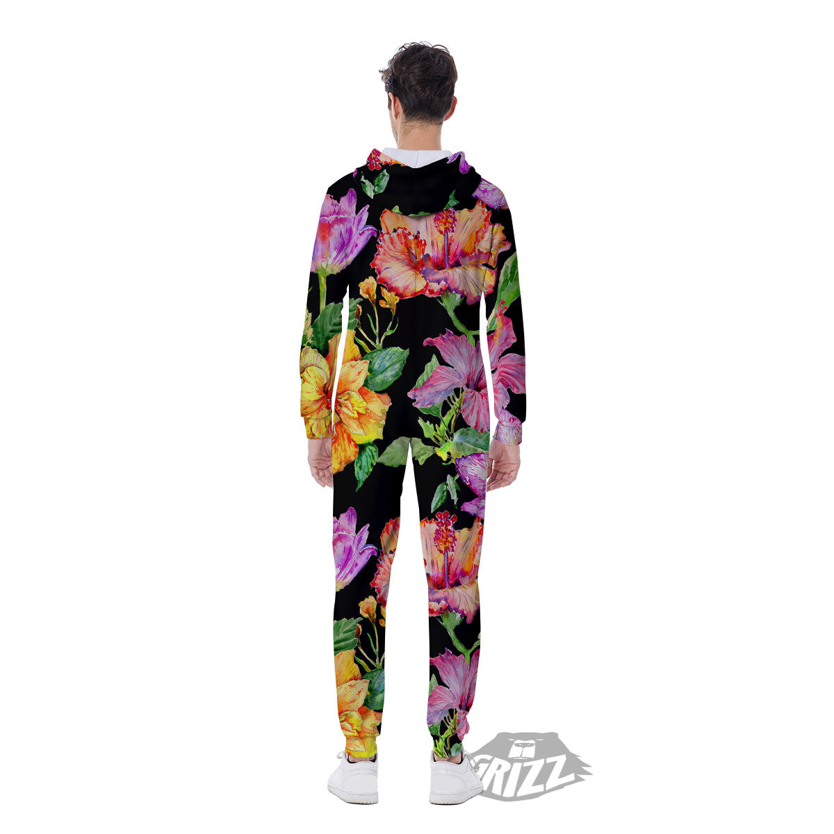 Flower Hawaiian Aloha Print Men's Jumpsuit-grizzshop