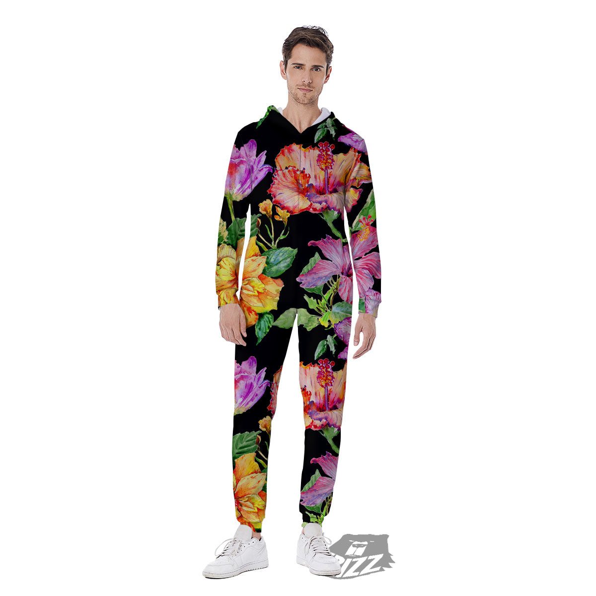 Flower Hawaiian Aloha Print Men's Jumpsuit-grizzshop