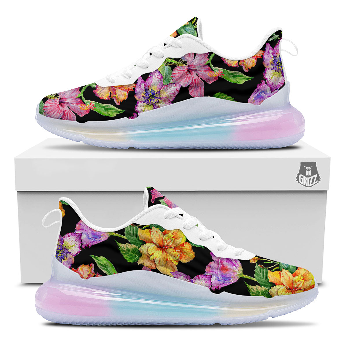 Flower Hawaiian Aloha Print Running Sneakers-grizzshop