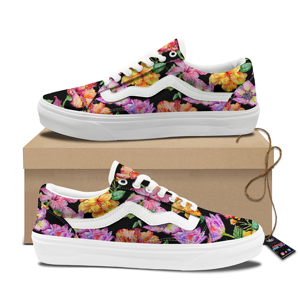 Flower Hawaiian Aloha Print Skate Shoes-grizzshop