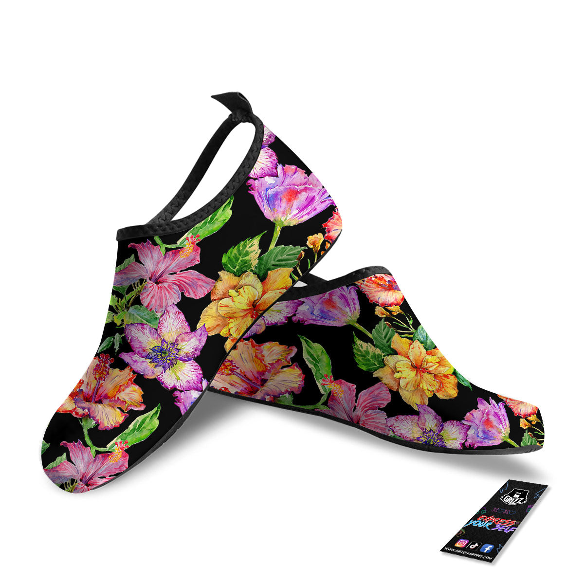 Flower Hawaiian Aloha Print Water Shoes-grizzshop