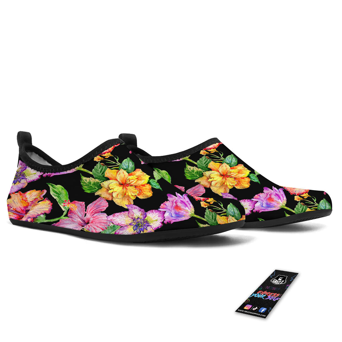 Flower Hawaiian Aloha Print Water Shoes-grizzshop
