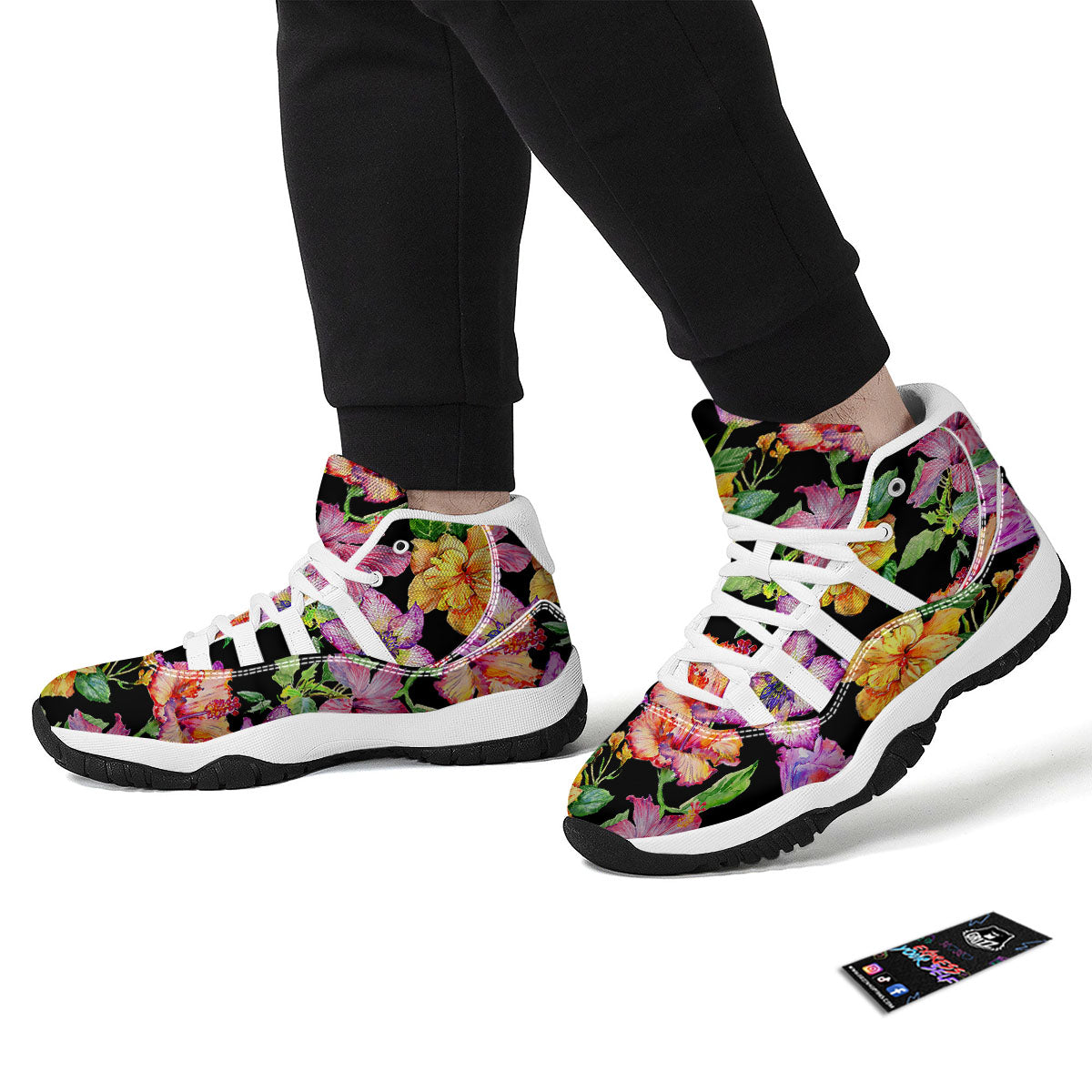 Flower Hawaiian Aloha Print White Bball Shoes-grizzshop