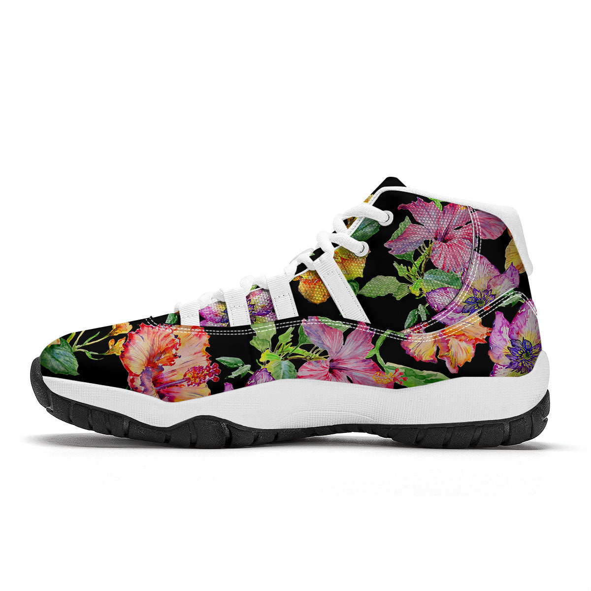 Flower Hawaiian Aloha Print White Bball Shoes-grizzshop