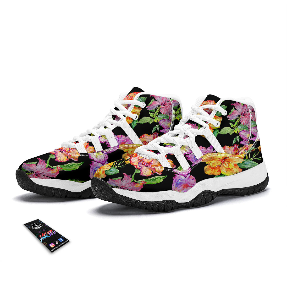 Flower Hawaiian Aloha Print White Bball Shoes-grizzshop