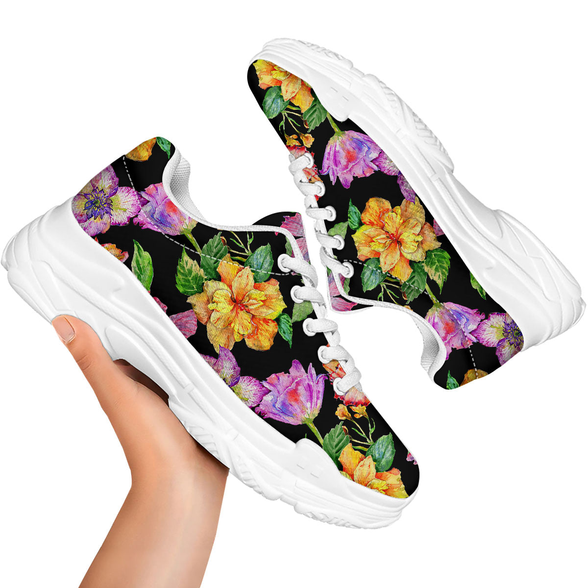 Flower Hawaiian Aloha Print White Chunky Shoes-grizzshop